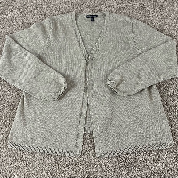 Eileen Fisher Cardigan Sweater Medium beige Shimmer Snap Button Metallic F363 - Picture 1 of 12